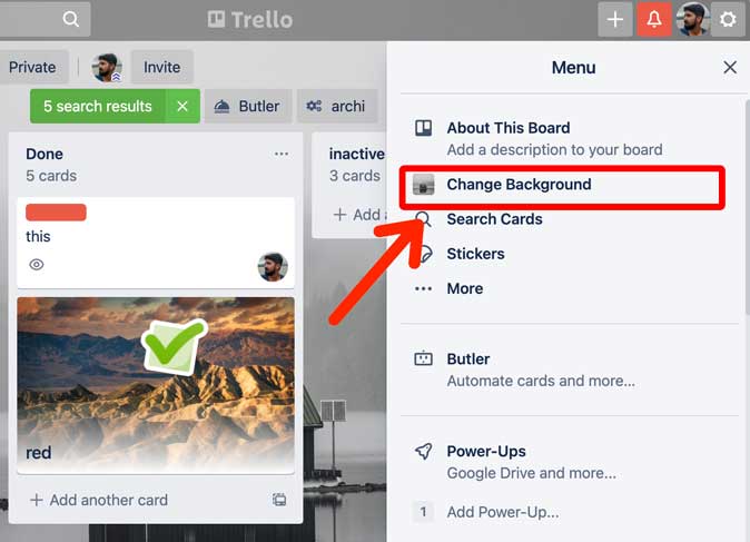 Change background button in a Trello board