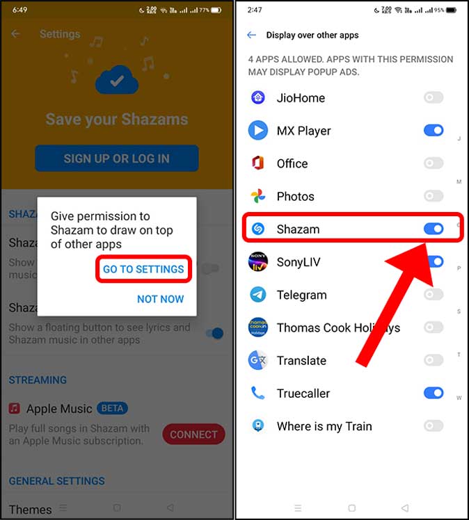 Enable Shazam option to find songs playing in Snapchat