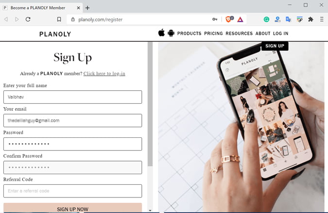 Planoly Sign Up to manage Instagram