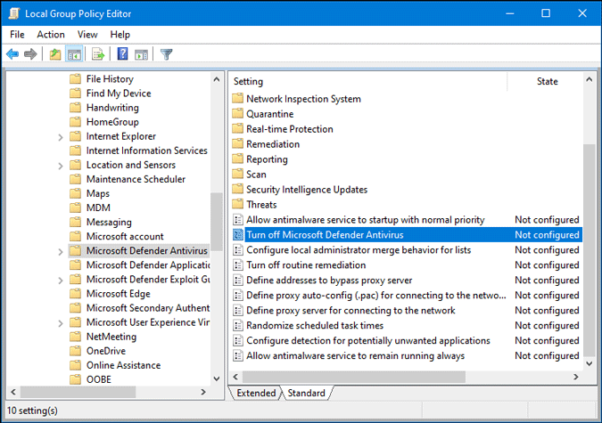 Turn off Microsoft defender antivirus settings in group policy