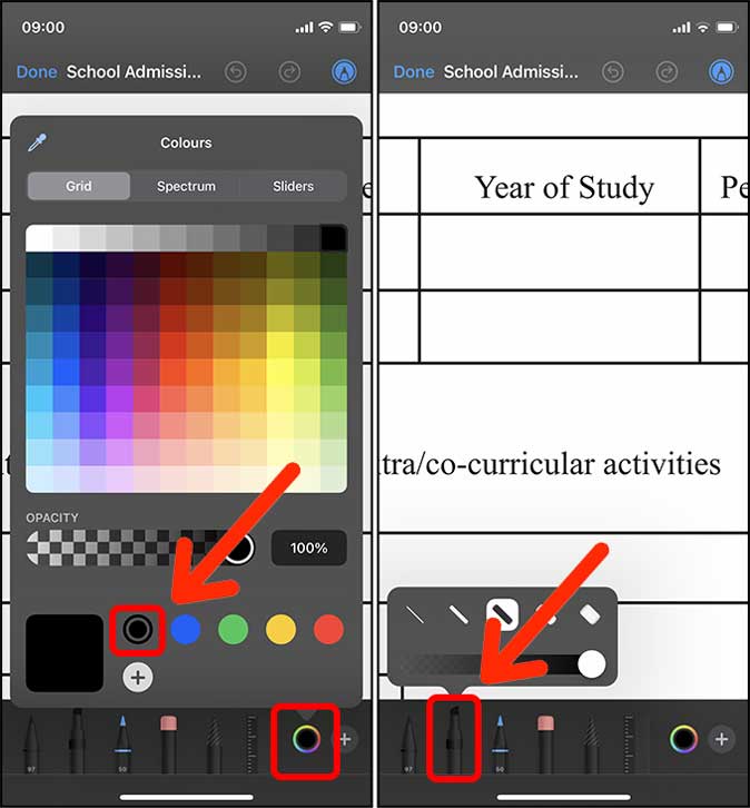 Highlighter color in pdf on iPhone