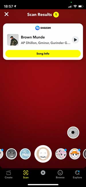 Song card in Snapchat