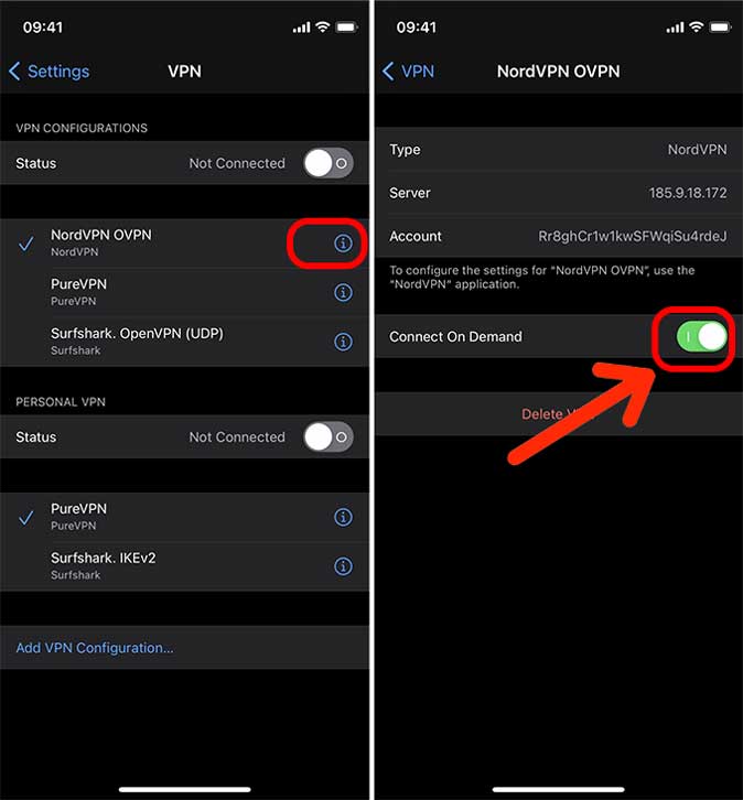 Disabling Connect on Demand on iPhone