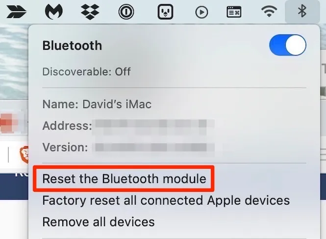 Resetting the Bluetooth module